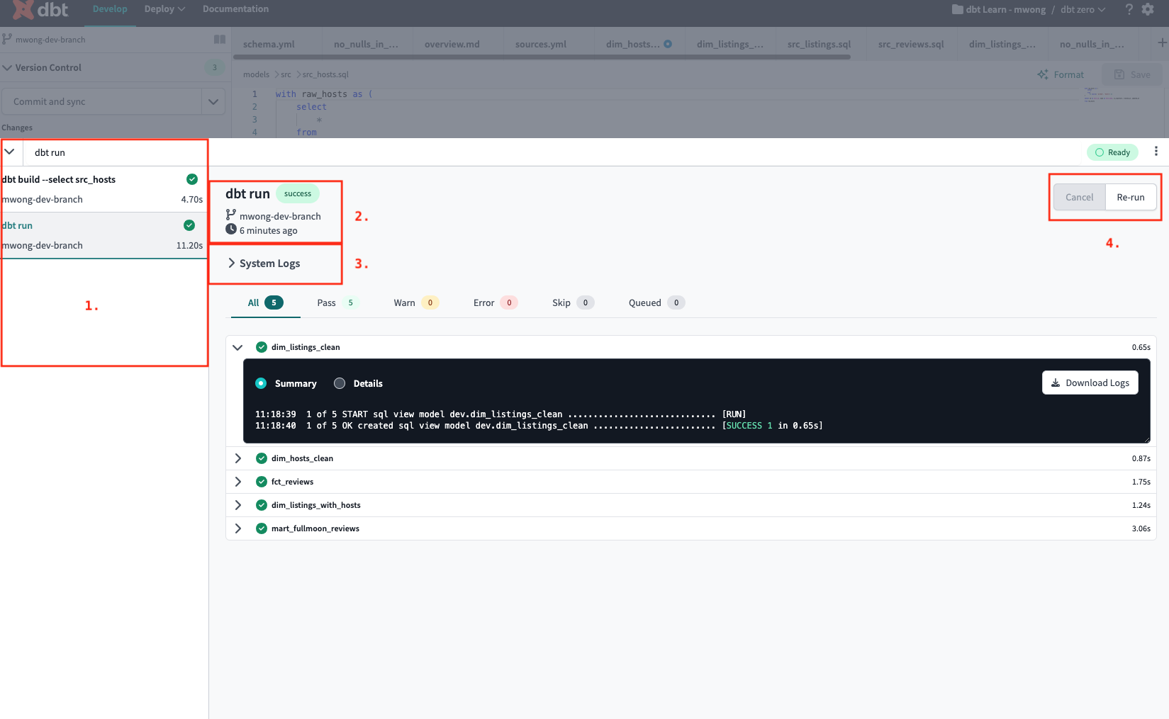 The Invocation History Drawer returns a log and detail of all your dbt Cloud invocations.